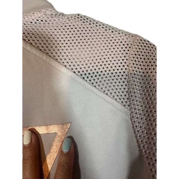 Guess Pink & Rose Gold Logo Long Sleeve Mock Neck Full Zip Jacket Women Sz M - Picture 10 of 12